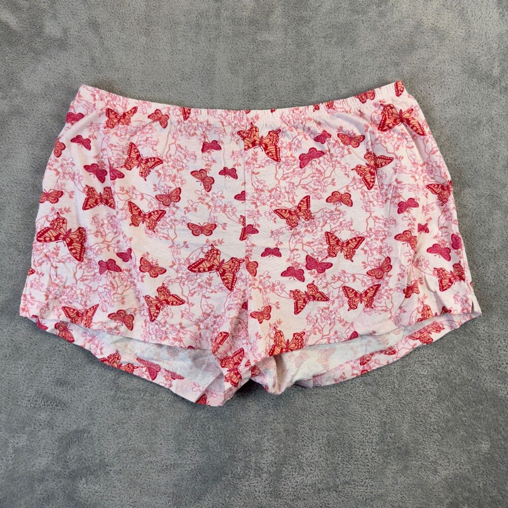 PINK Pajama Shorts Womens XL Pink White Butterfly Bottoms PJ Sleep Stretch Comfy